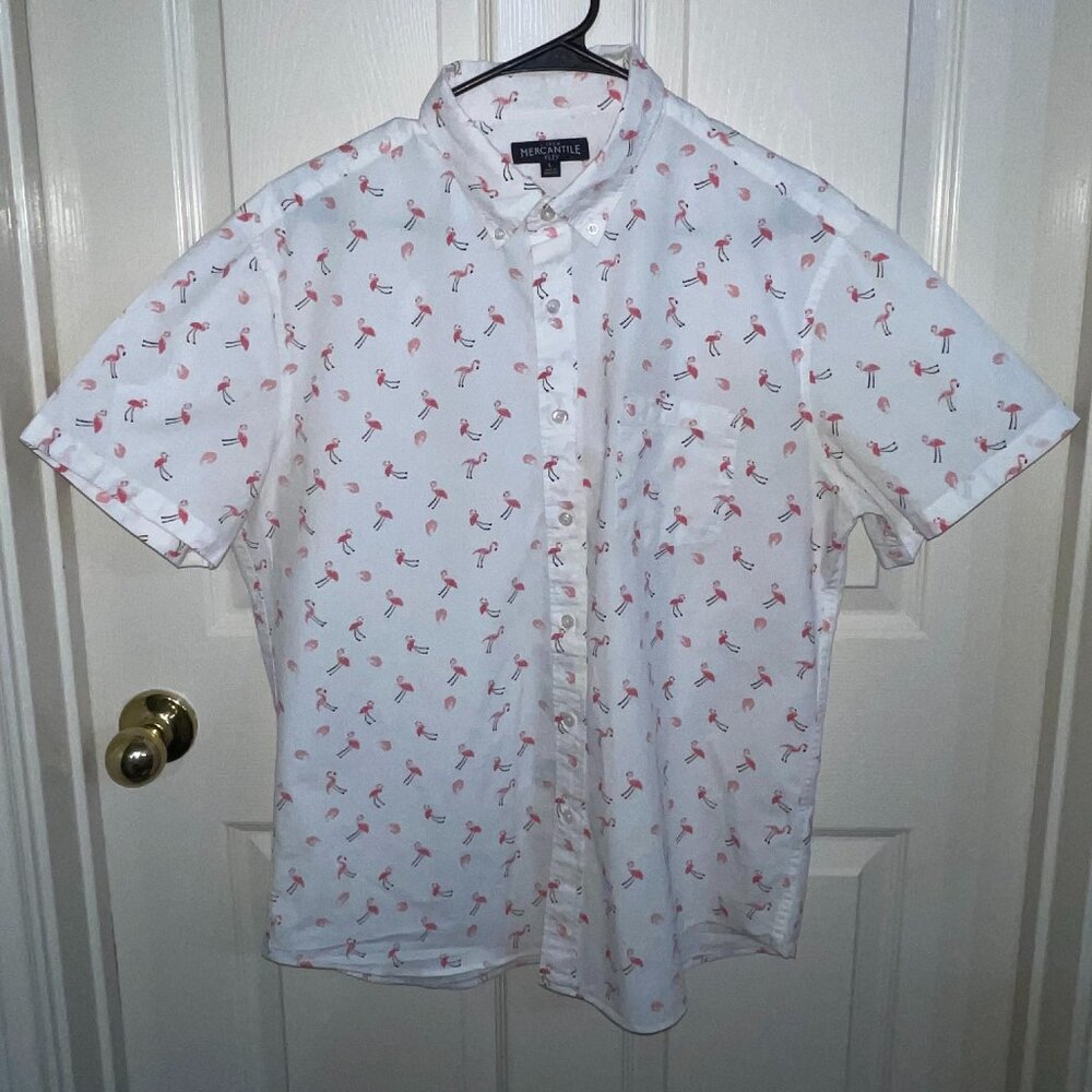 J. Crew Mercantile Flex Men's Button Down Flamingo Shirt Large White Pink